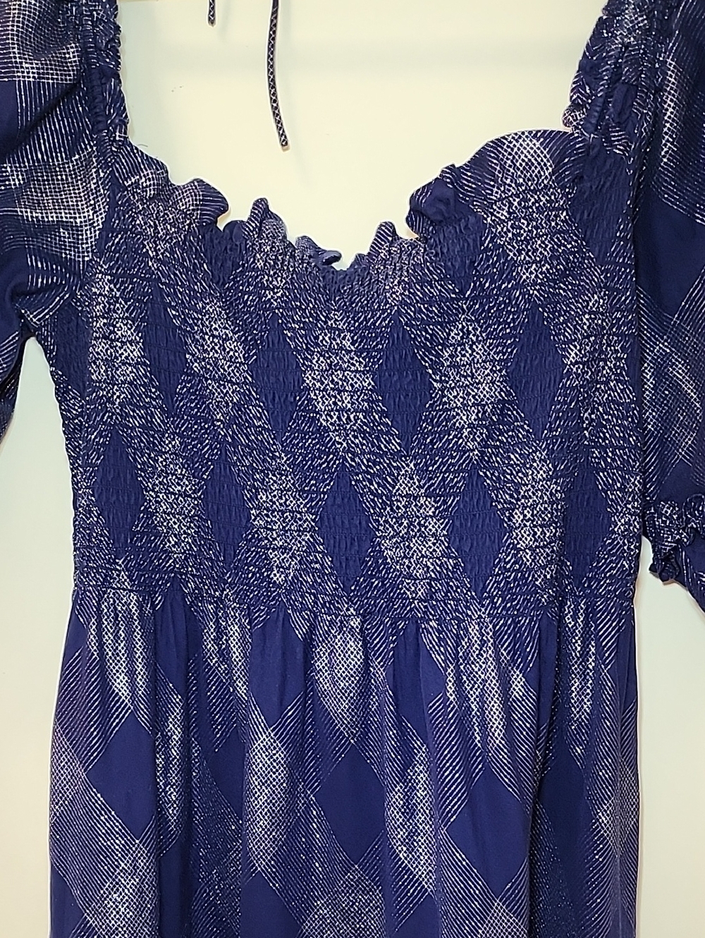 Hill House Home Ellie Nap Dress Navy Blue Ruffle Glitter Silver Check Size Large - Picture 8 of 16